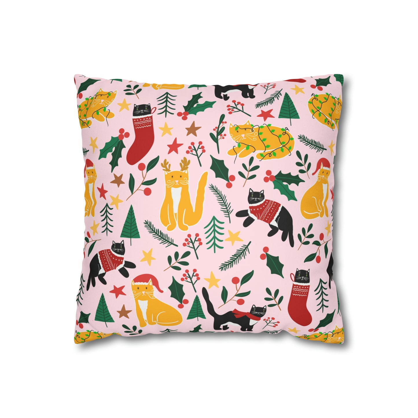 Faux Suede Pillow Case - Joulukissat / Christmas Cats