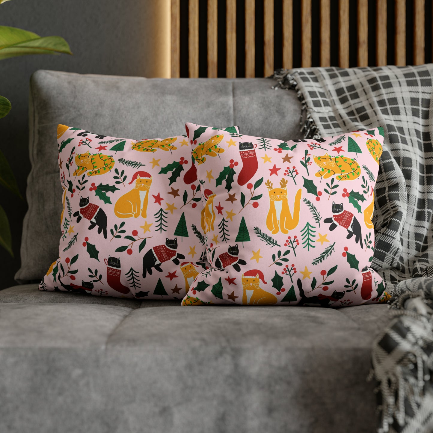 Faux Suede Pillow Case - Joulukissat / Christmas Cats