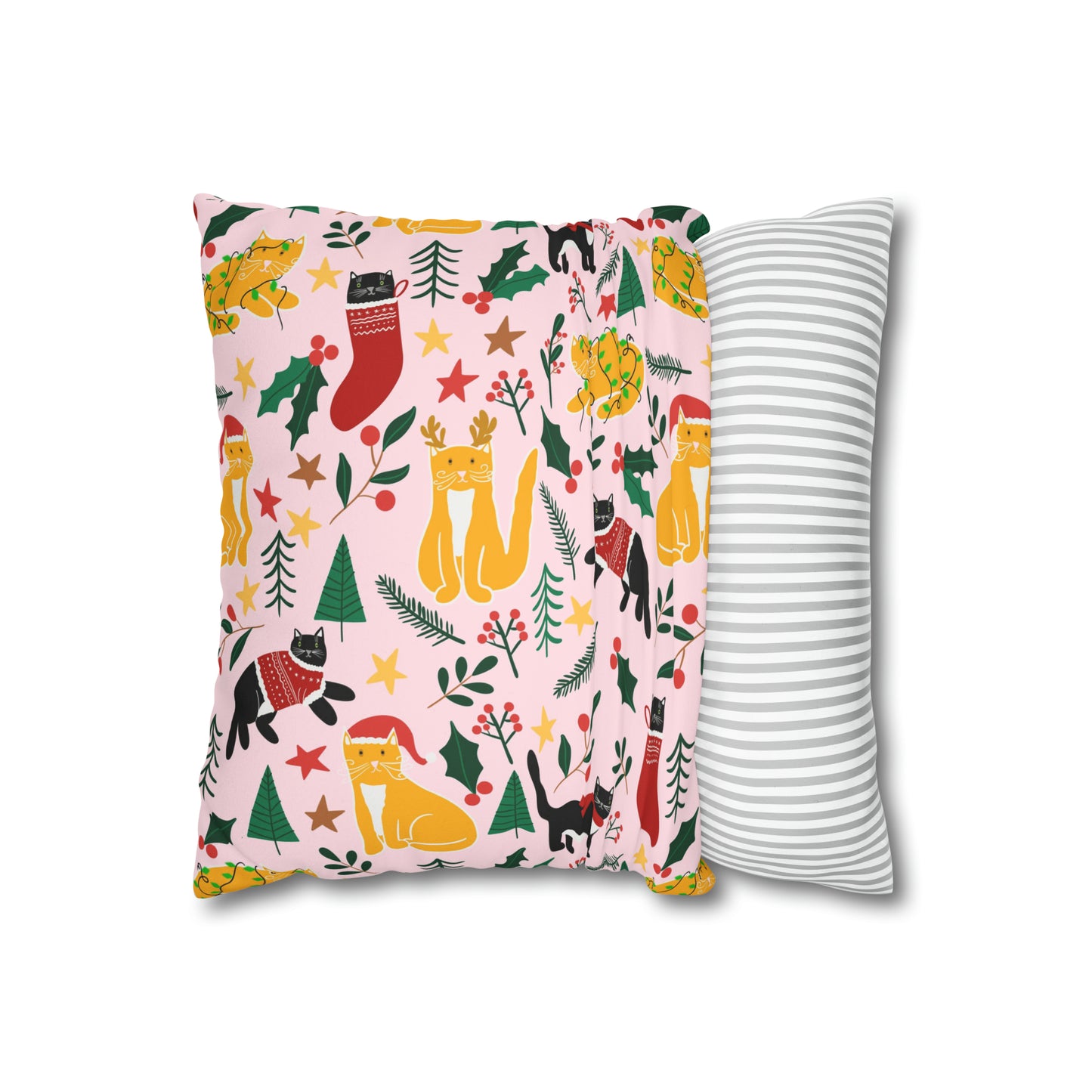 Faux Suede Pillow Case - Joulukissat / Christmas Cats