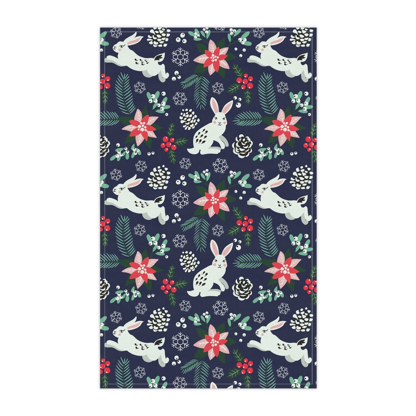 English Alt Text: "Metsäjanis - Polar Bunny Kitchen Towel - Tidy and Stylish Kitchen - Designed in Turku, Finland by Print N Stuff." Finnish Alt Text: "Metsäjanis - Polar Bunny Keittiöpyyhe - Siisti ja tyylikäs keittiö - Suunniteltu Turussa, Suomessa Print N Stuffin toimesta."