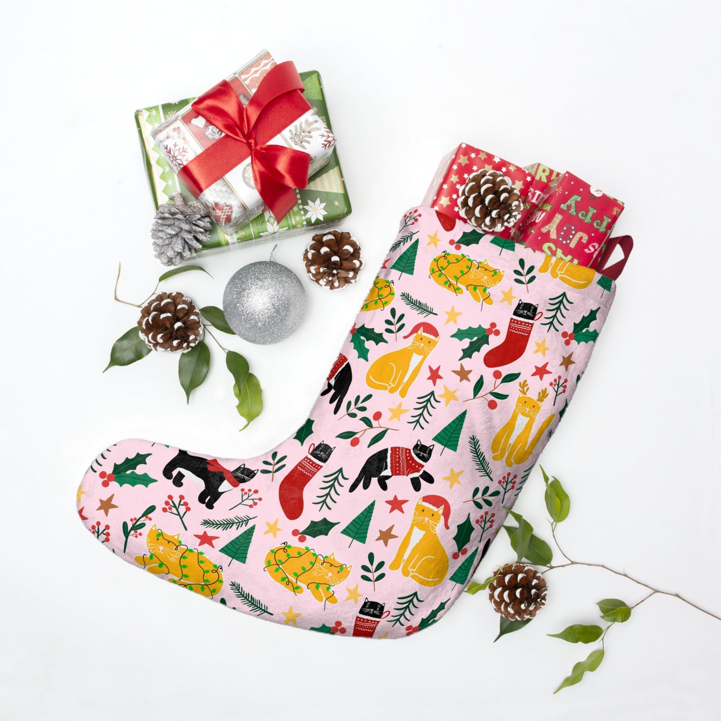Joulukissat Christmas Stocking - Finnish Cat Pattern - Designed in Turku, Finland by Print N Stuff