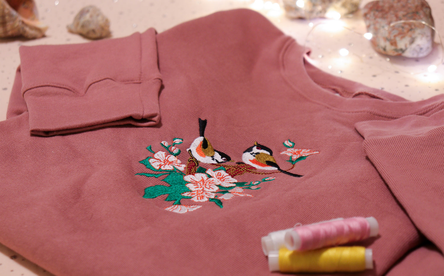 PrintNStuff_coal_tits_embroidered_cropped_sweatshirt_cherry_tree_blossoms