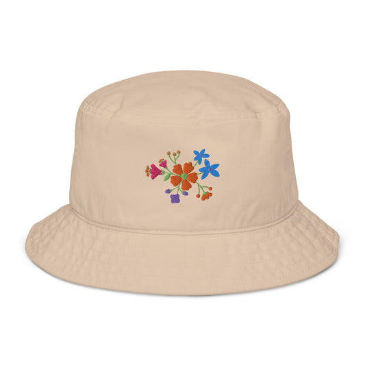 Spring Flowers - Organic cotton bucket hat with embroidered detail - Hats- Print N Stuff - [designed in Turku Finland]