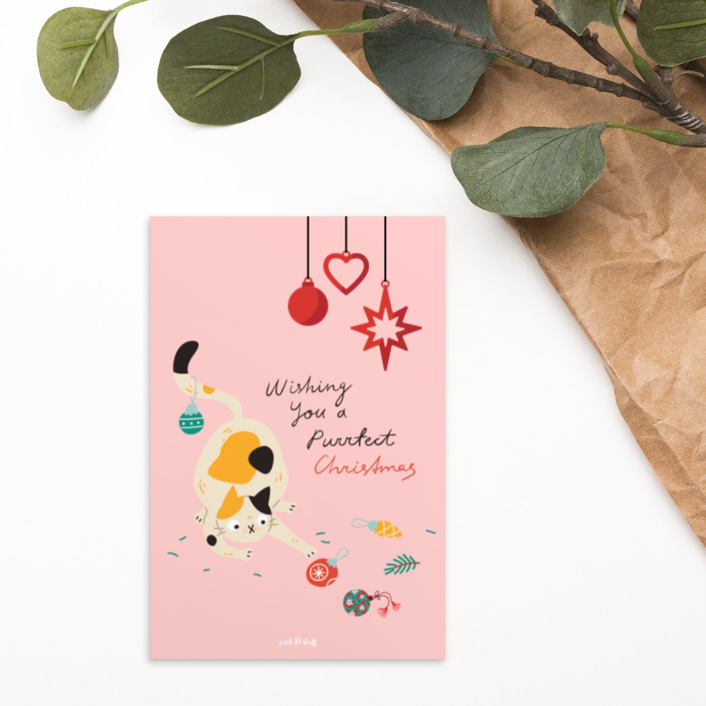 Meowy Christmas - Postcard Pink
