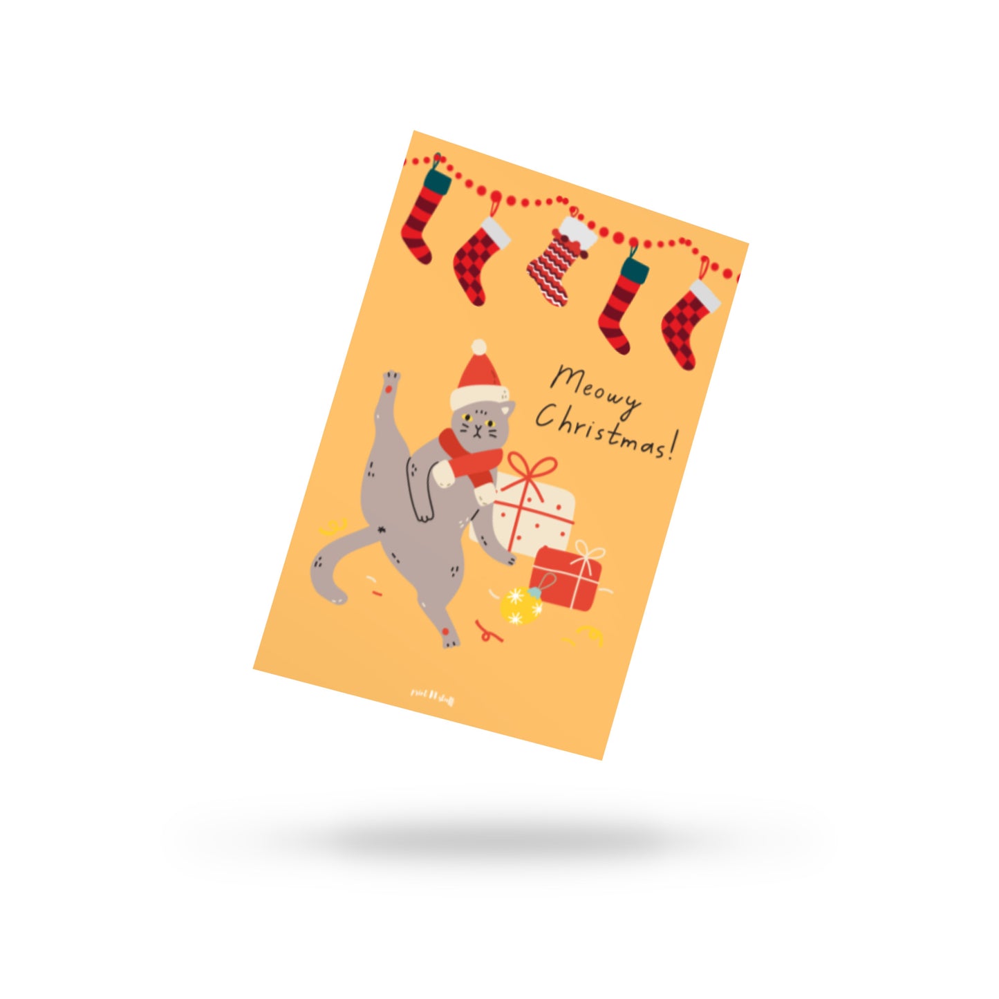 Meowy Christmas - Postcard Orange
