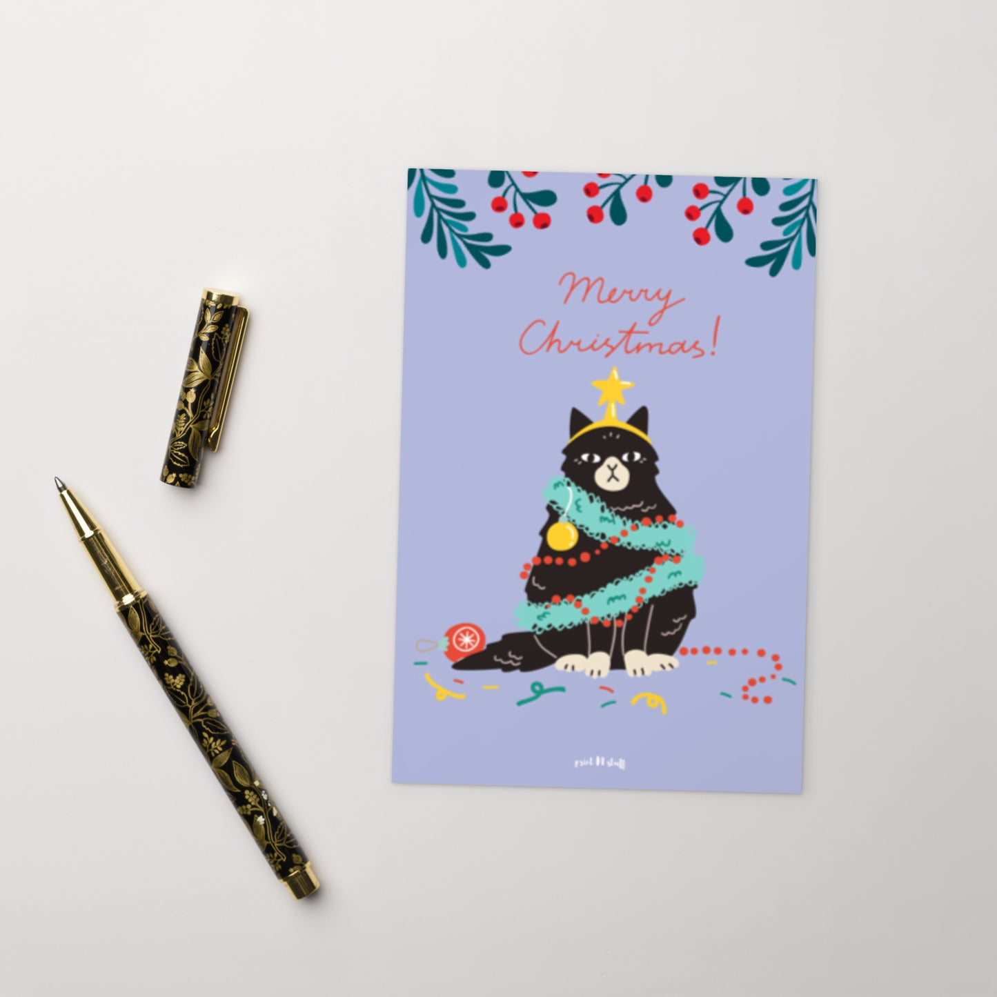 Meowy Christmas - Postcard Lilac