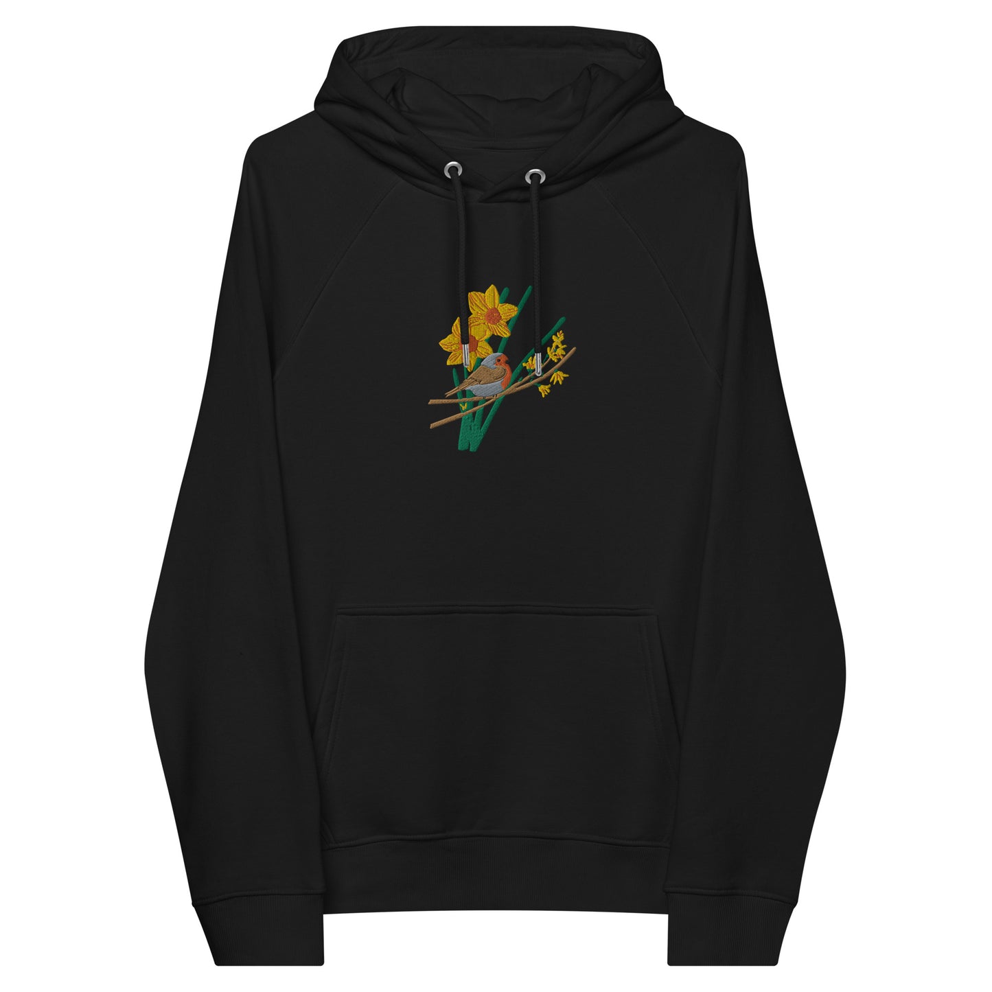 Robin and Daffodils Unisex eco raglan hoodie