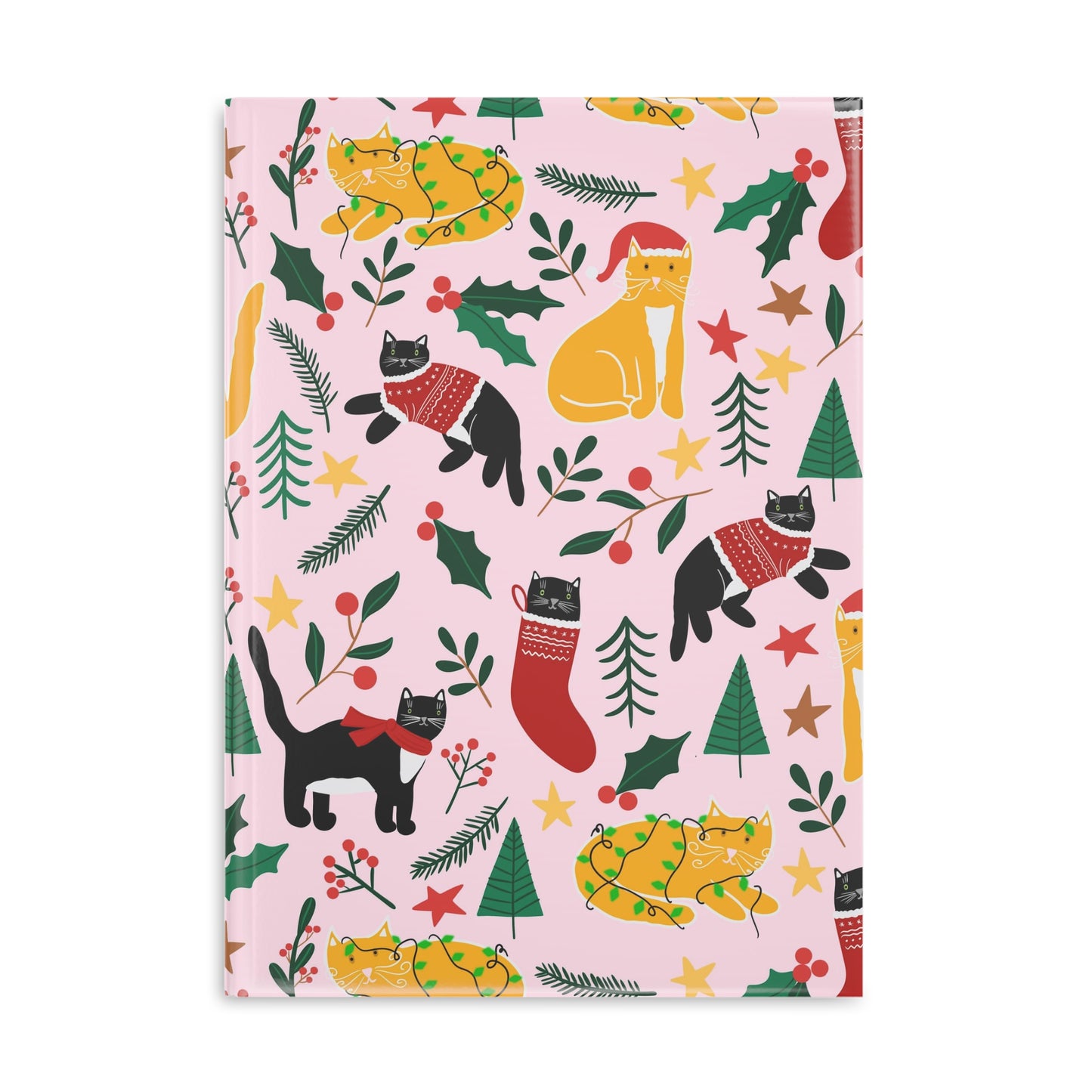 Hardcover Notebook with Puffy Covers A4 - Joulukissat / Christmas Cats - Notebooks- Print N Stuff - [designed in Turku Finland]