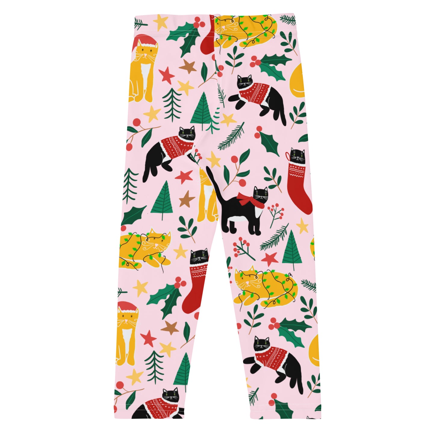 English Alt Text: "Joulukissat Children's Leggings - Join Fifi and Arne the Cats on a Christmas Adventure! - Designed in Turku, Finland by Print N Stuff." Finnish Alt Text: "Joulukissat Lasten Leggingsejä - Liity Fifi- ja Arne-kissojen joukkoon jouluseikkailuun! - Suunniteltu Turussa, Suomessa Print N Stuffin toimesta."