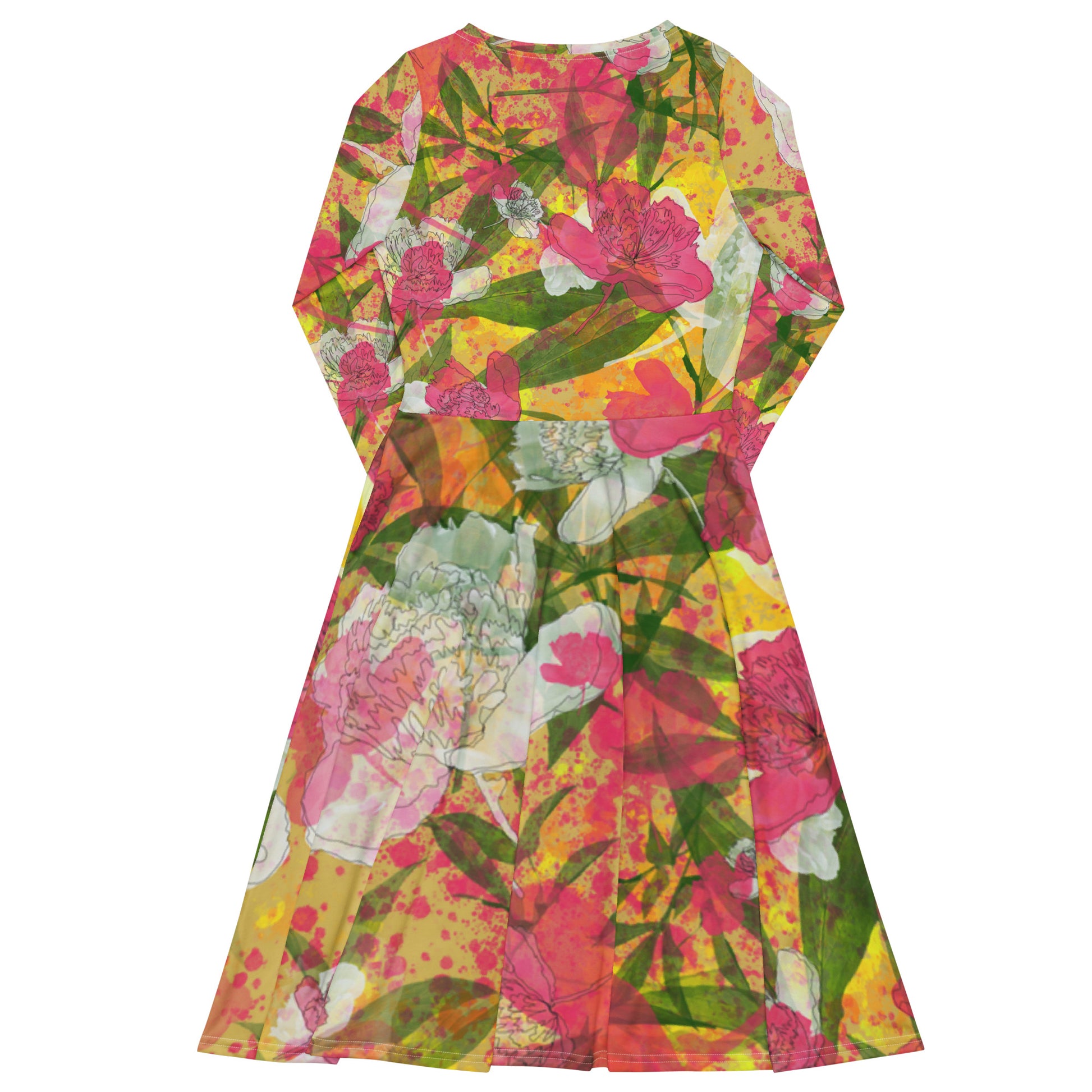 Peonies - Spring long sleeve midi dress - - Print N Stuff - [designed in Turku Finland]