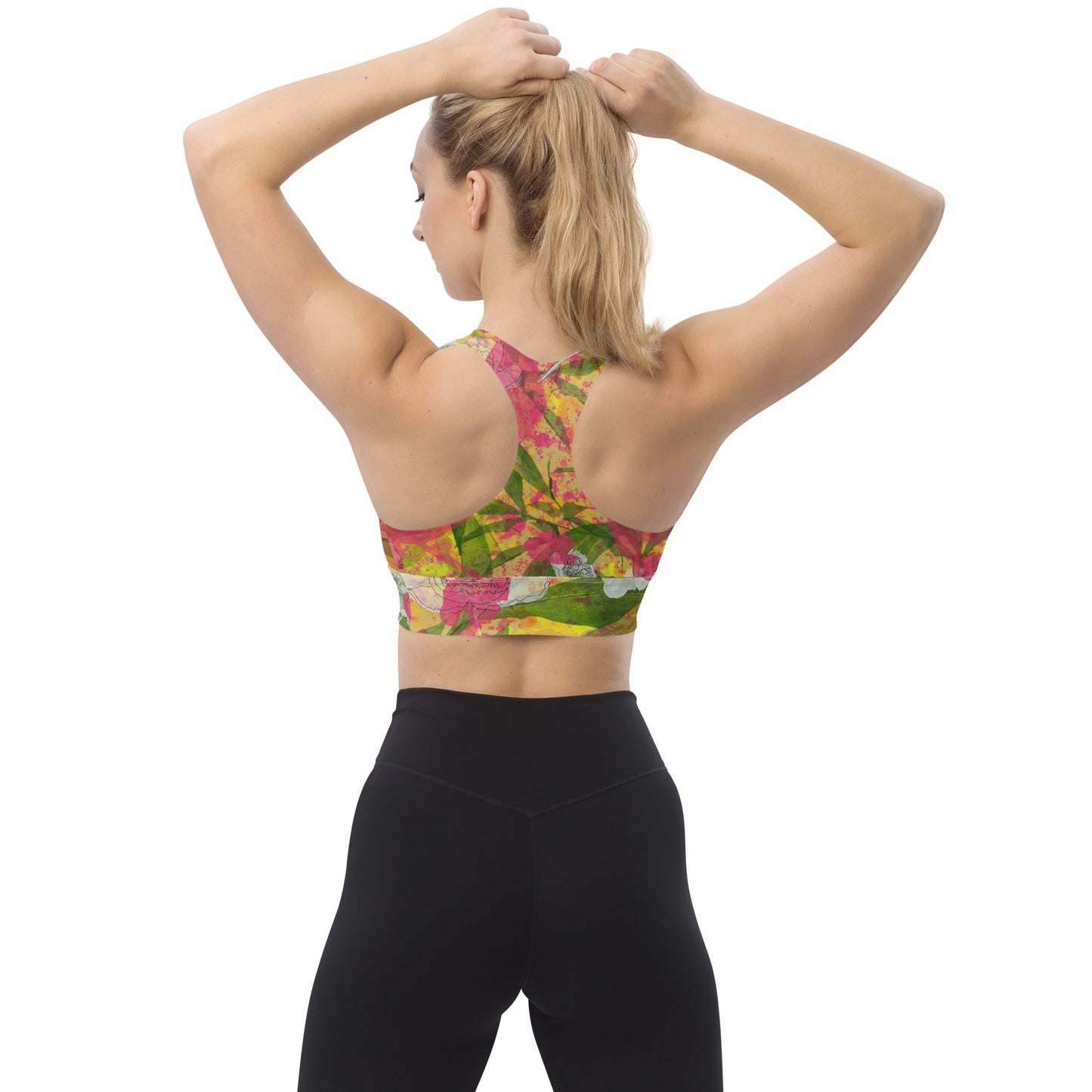 Peonies - Longline sports bra - - Print N Stuff - [designed in Turku Finland]