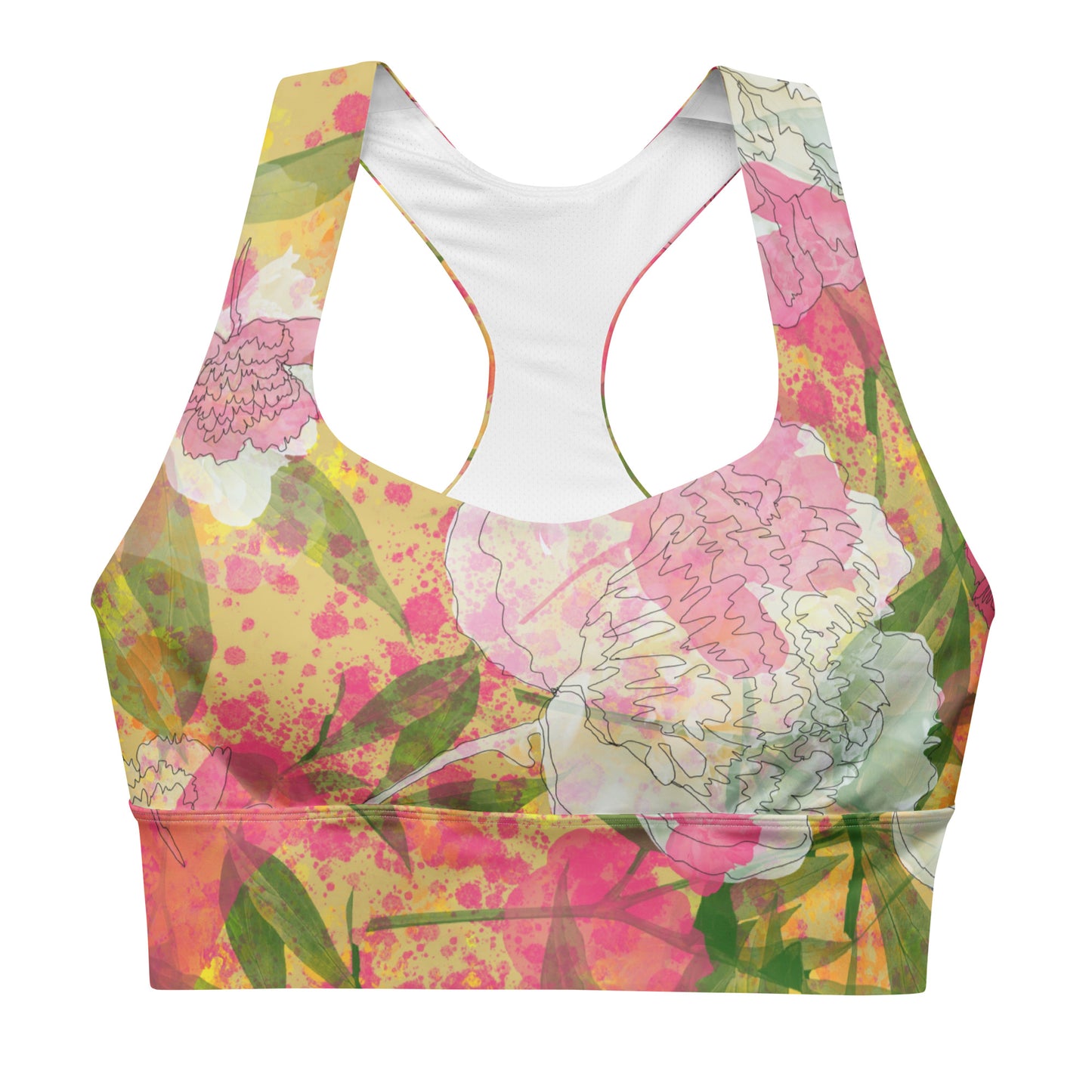 Peonies - Longline sports bra - - Print N Stuff - [designed in Turku Finland]