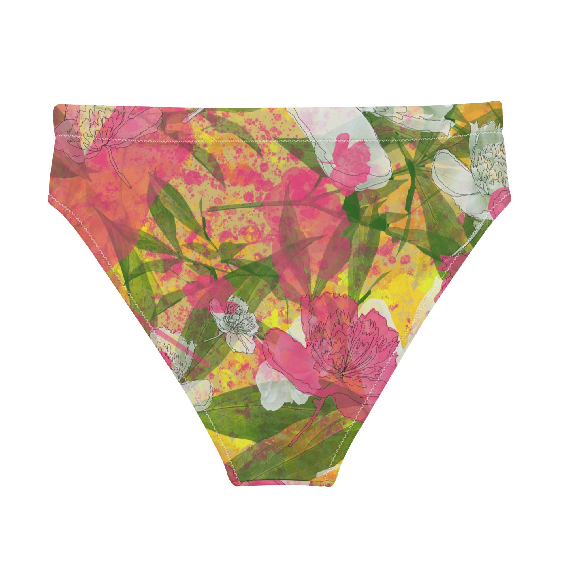 Peonies - Recycled polyester high-waisted bikini bottom - Swimwear- Print N Stuff - [designed in Turku Finland]