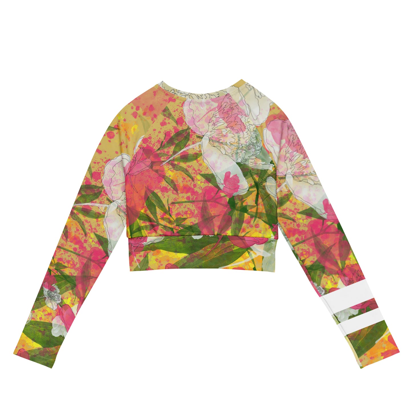 Peonies - Recycled polyester long-sleeve crop top - Long Sleeve- Print N Stuff - [designed in Turku Finland]