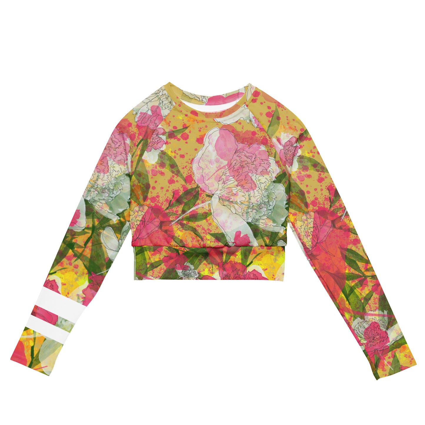 Peonies - Recycled polyester long-sleeve crop top - Long Sleeve- Print N Stuff - [designed in Turku Finland]