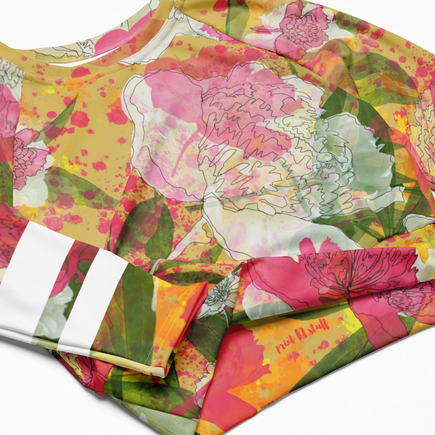 Peonies - Recycled polyester long-sleeve crop top - Long Sleeve- Print N Stuff - [designed in Turku Finland]