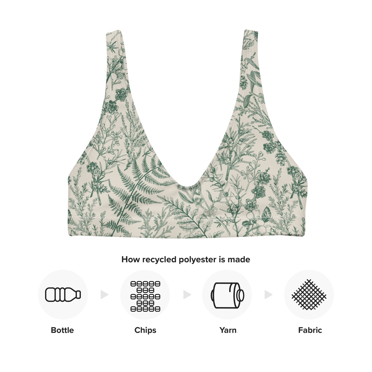 Metsä (Forest) - Recycled padded bikini top - Swimwear- Print N Stuff - [designed in Turku Finland]