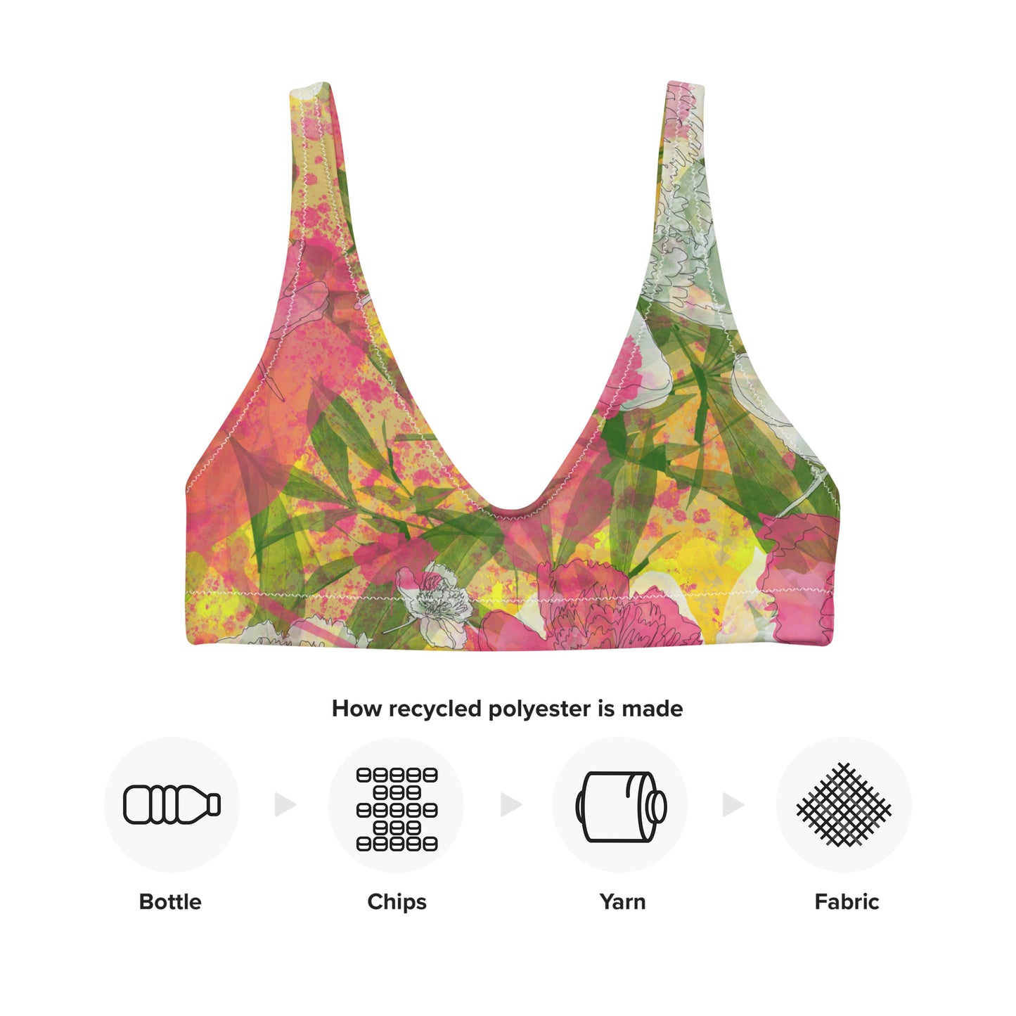 Peonies - Recycled polyester padded bikini bra - Swimwear- Print N Stuff - [designed in Turku Finland]