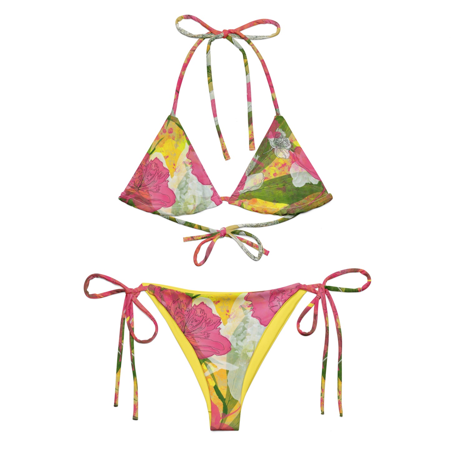 Peonies - Recycled polyester string bikini - Swimwear- Print N Stuff - [designed in Turku Finland]