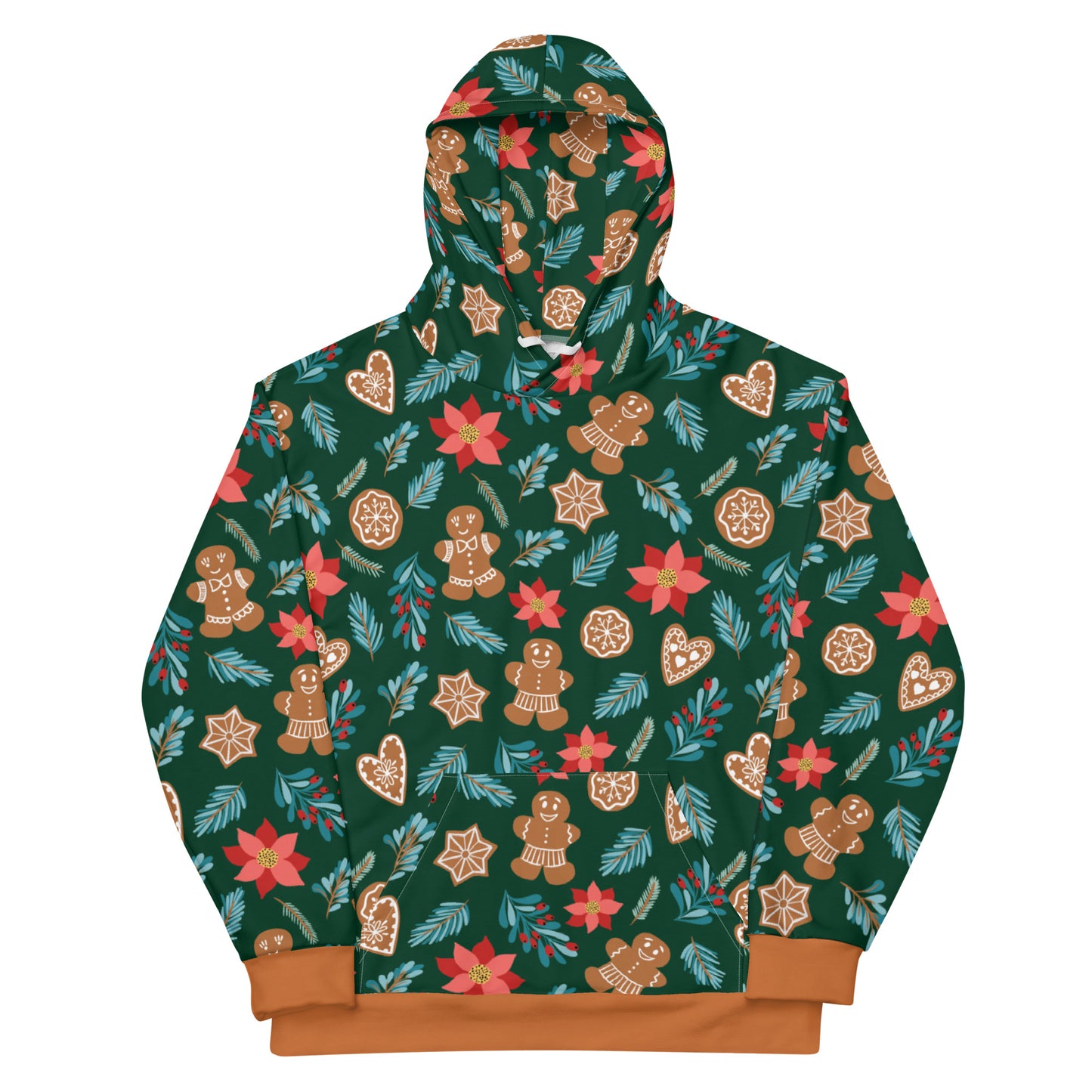 English Alt Text: "Fantasiapiparit / Gingerbread Fantasy Hoodie - Dress Comfortably with Festive Style - Designed in Turku, Finland by Print N Stuff." Finnish Alt Text: "Fantasiapiparit / Gingerbread Fantasy Huppari - Pukeudu mukavasti juhlavasti - Suunniteltu Turussa, Suomessa Print N Stuffin toimesta.