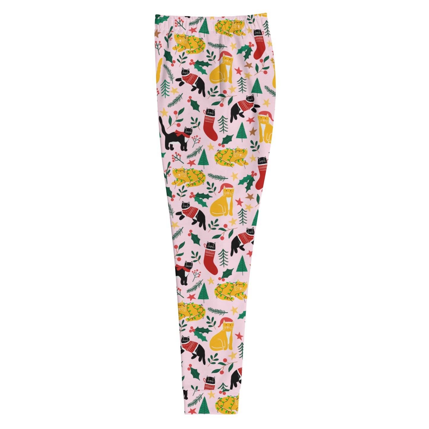 English Alt Text: "Joulukissat Sweatpants - Finnish Cat Pattern - Designed in Turku, Finland by Print N Stuff." Finnish Alt Text: "Joulukissat Collegehousut - Suomalainen kissakuosi - Suunniteltu Turussa, Suomessa Print N Stuffin toimesta."