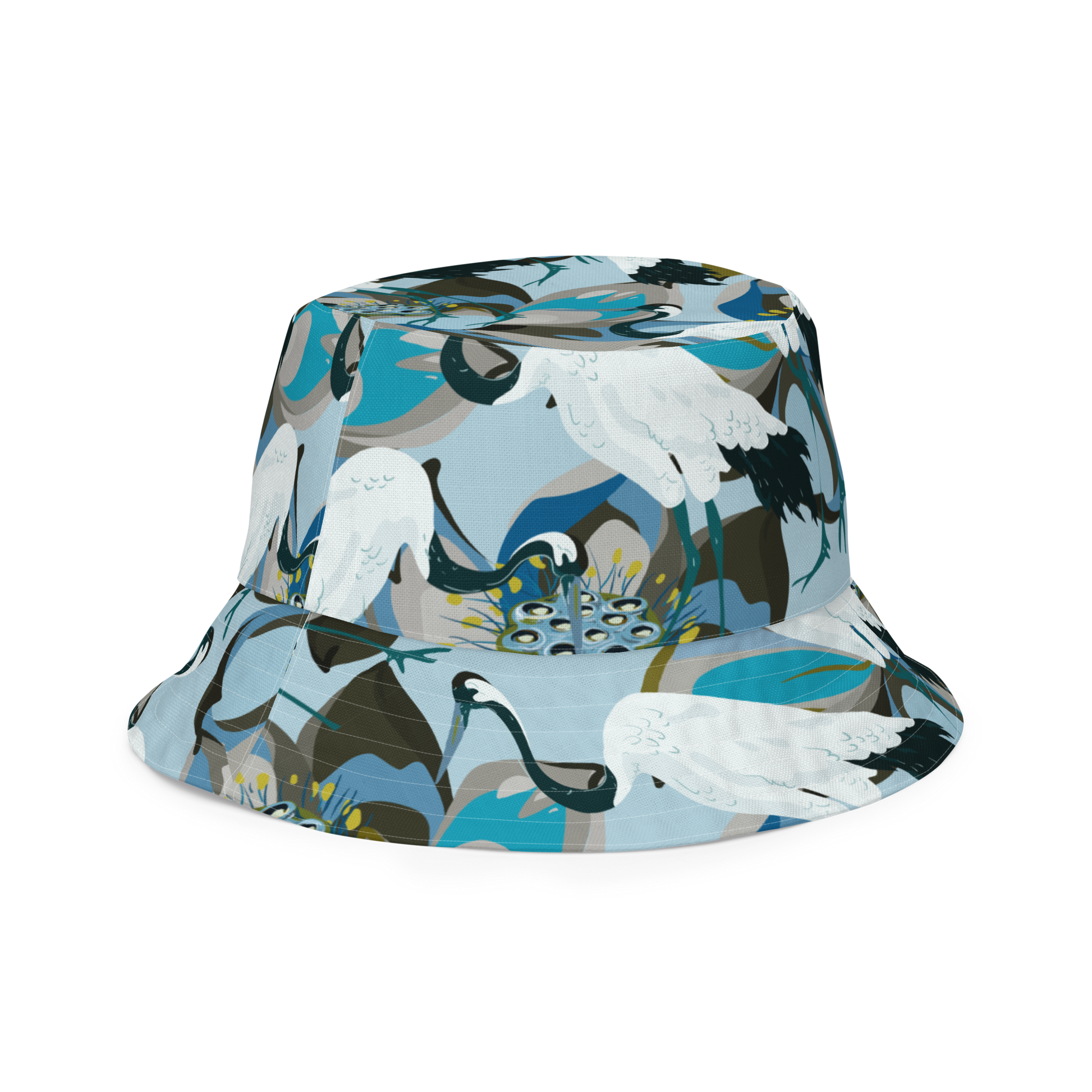Kurki / Crane - 2 sided bucket hat - Hats- Print N Stuff - [designed in Turku Finland]