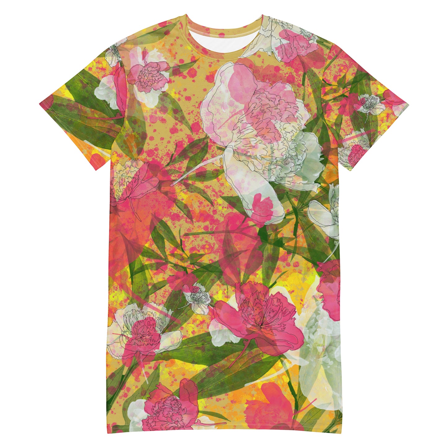 Peonies - Casual T-shirt dress - - Print N Stuff - [designed in Turku Finland]