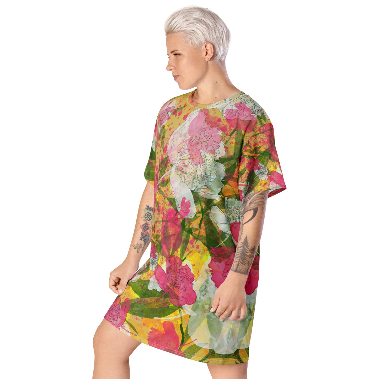 Peonies - Casual T-shirt dress - - Print N Stuff - [designed in Turku Finland]