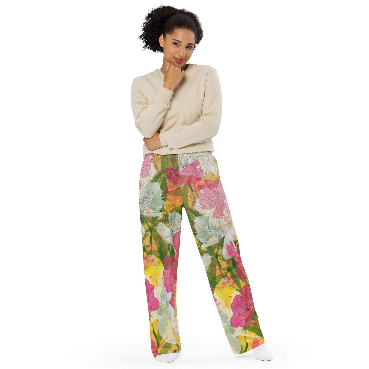 Peonies - Summer Pallazo pants - - Print N Stuff - [designed in Turku Finland]