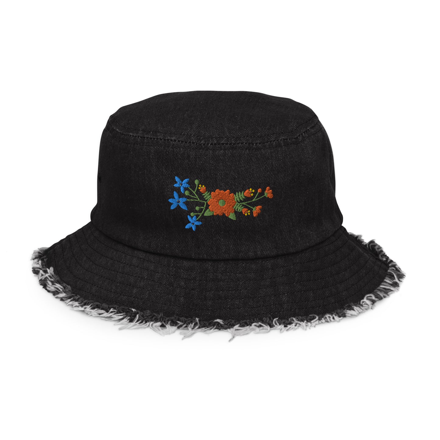 Spring Flowers - Distressed denim bucket hat - Hats- Print N Stuff - [designed in Turku Finland]