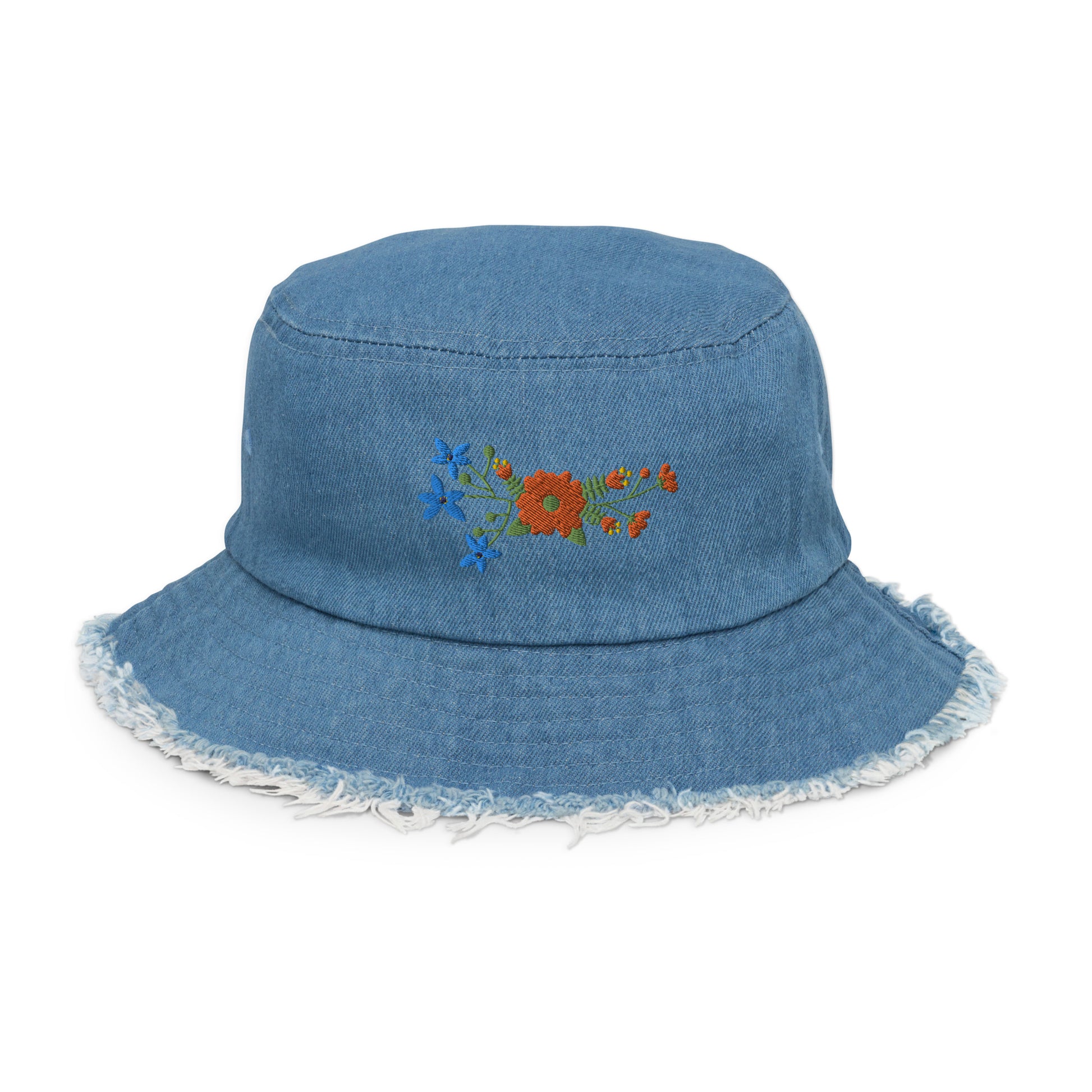 Spring Flowers - Distressed denim bucket hat - Hats- Print N Stuff - [designed in Turku Finland]
