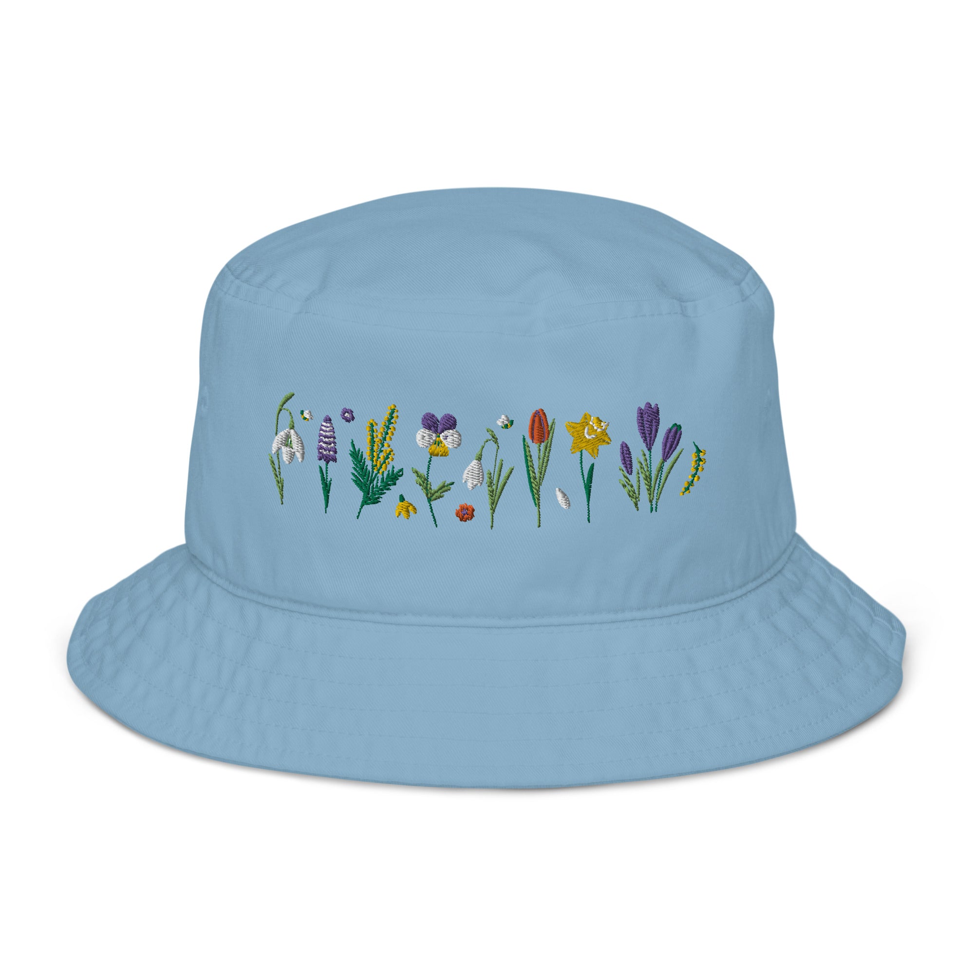 Spring Flowers - Organic Cotton bucket hat with embroidery detail