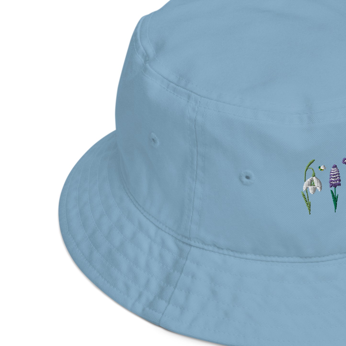 Spring Flowers - Organic Cotton bucket hat with embroidery detail - Hats- Print N Stuff - [designed in Turku Finland]