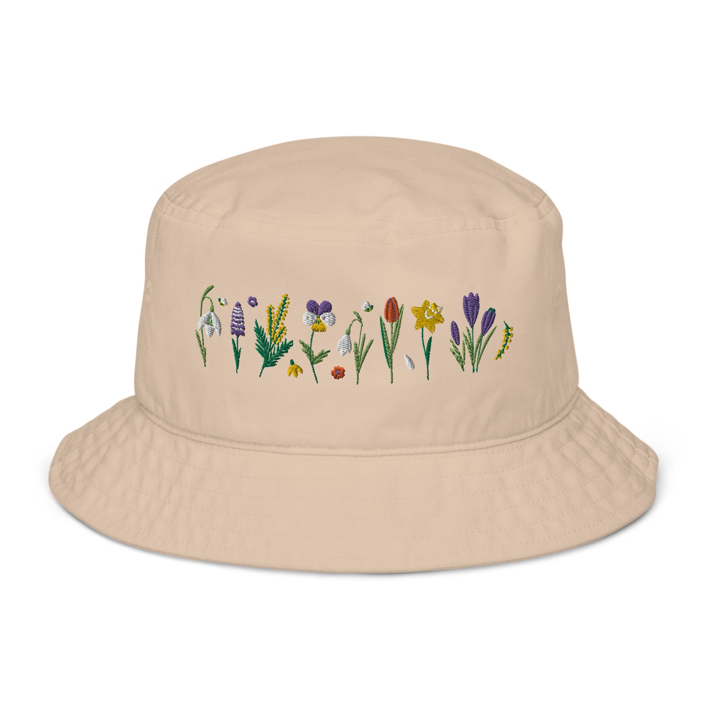 Spring Flowers - Organic Cotton bucket hat with embroidery detail - Hats- Print N Stuff - [designed in Turku Finland]