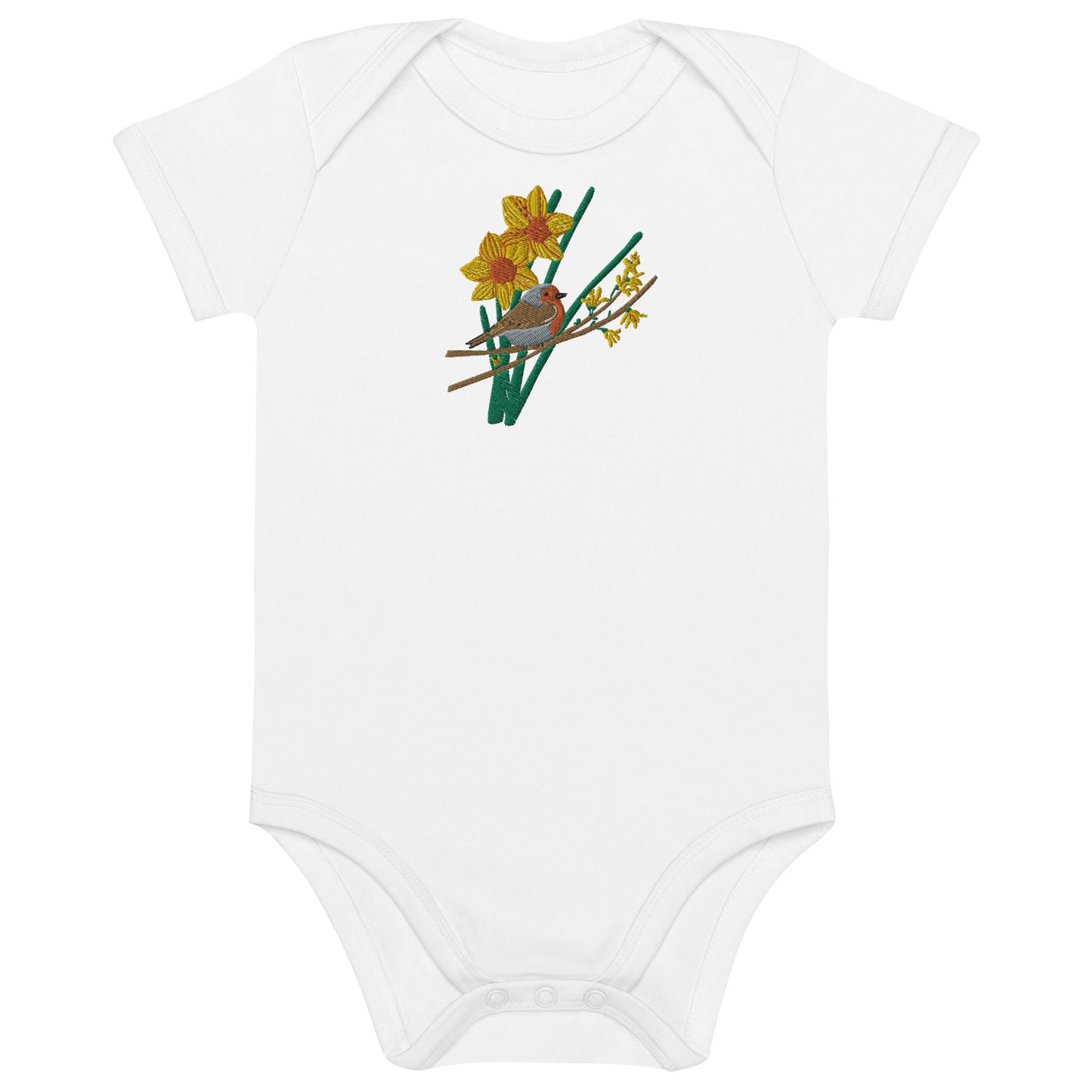 Robin and Daffodils Luomupuuvillainen vauvan body
