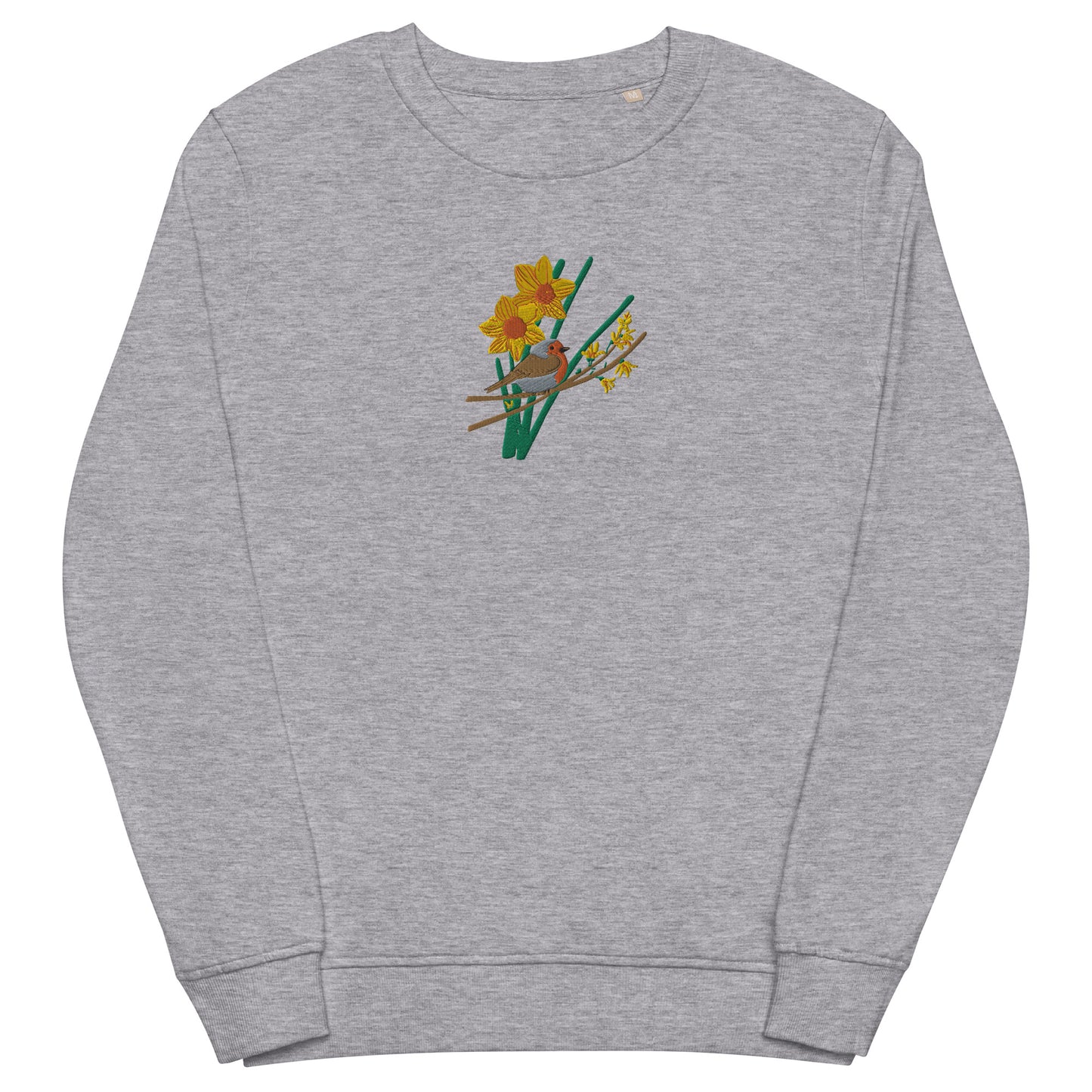 robin and daffodils embroidered eco sweatshirt print n stuff 
