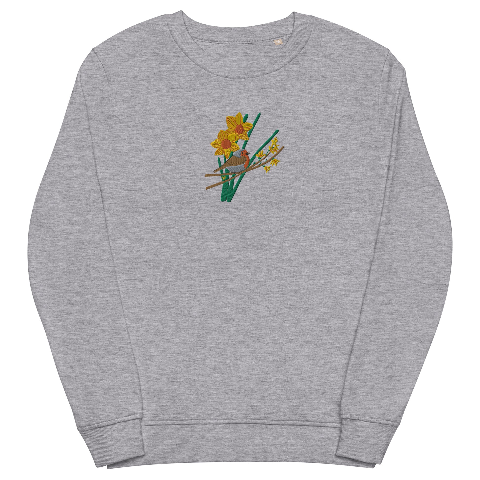 robin and daffodils embroidered eco sweatshirt print n stuff 
