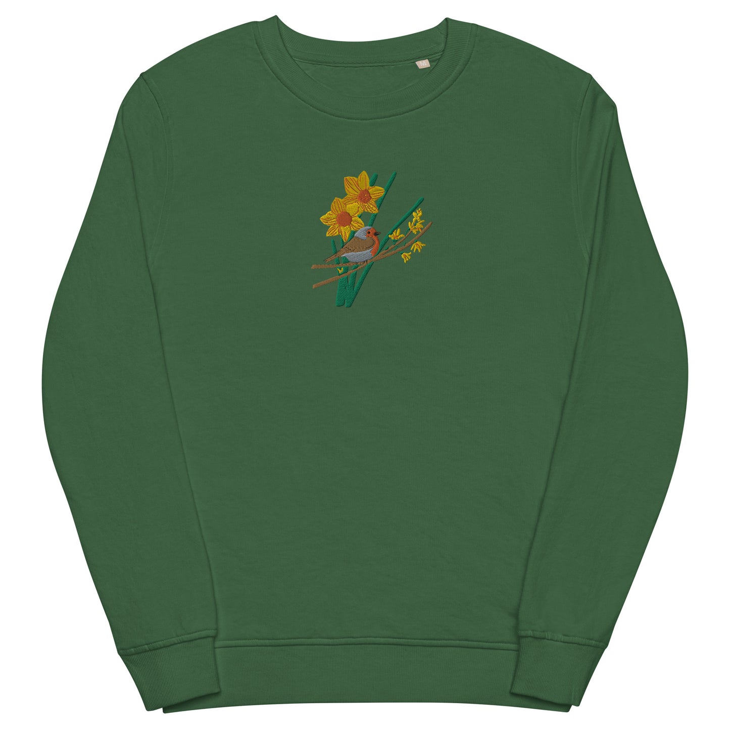 robin and daffodils embroidered eco sweatshirt print n stuff 