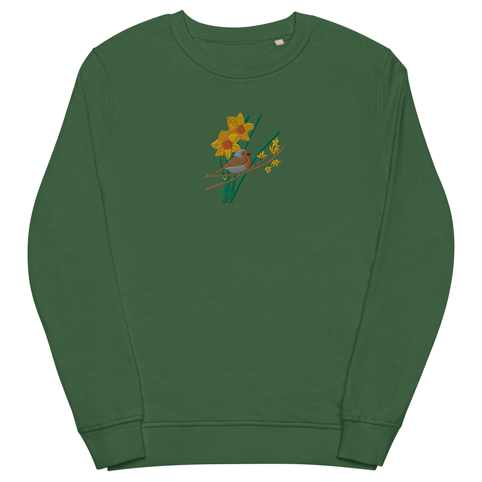 robin and daffodils embroidered eco sweatshirt print n stuff 