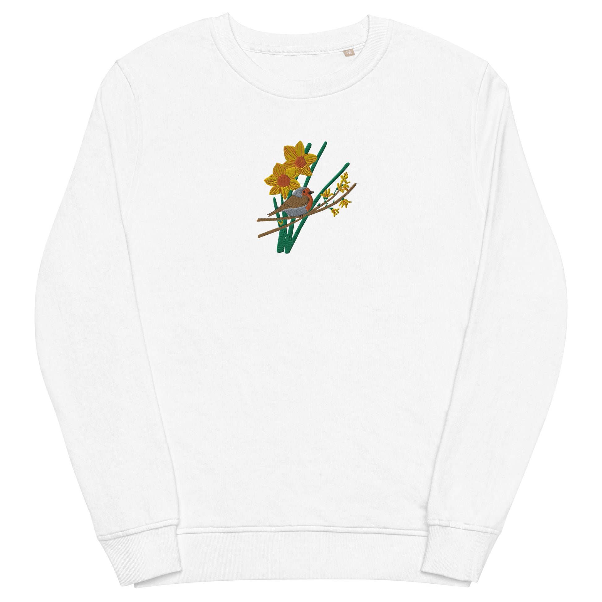 robin and daffodils embroidered eco sweatshirt print n stuff 
