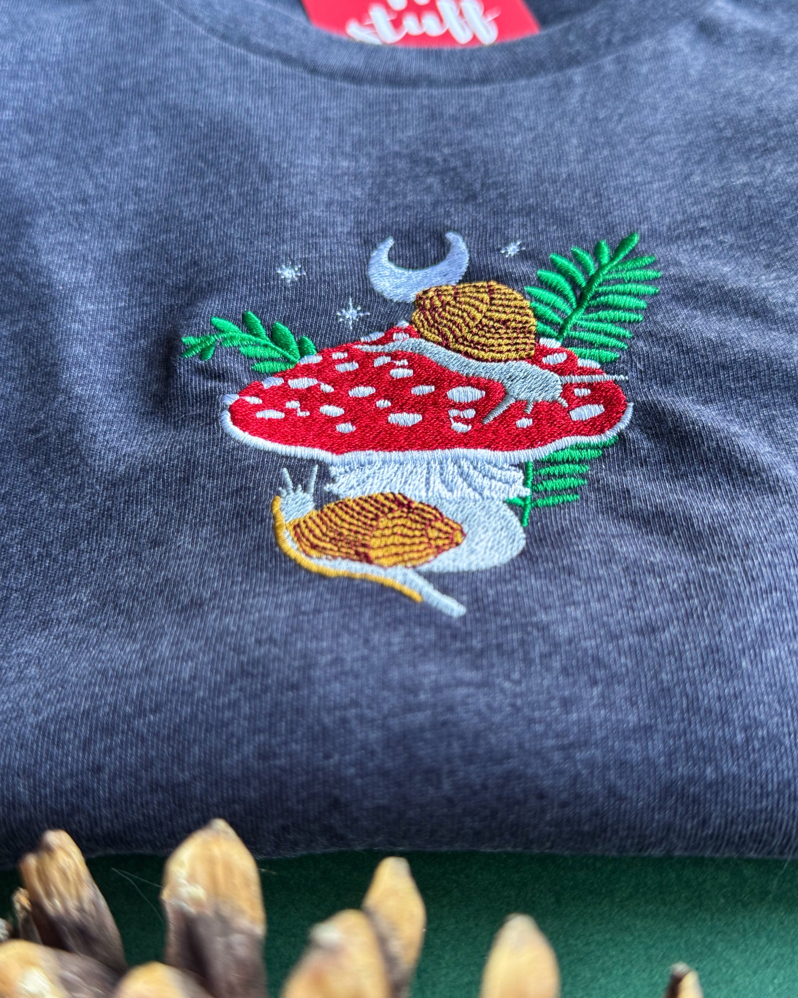 snails & shrooms embroidered tshirt print n stuff turku finland