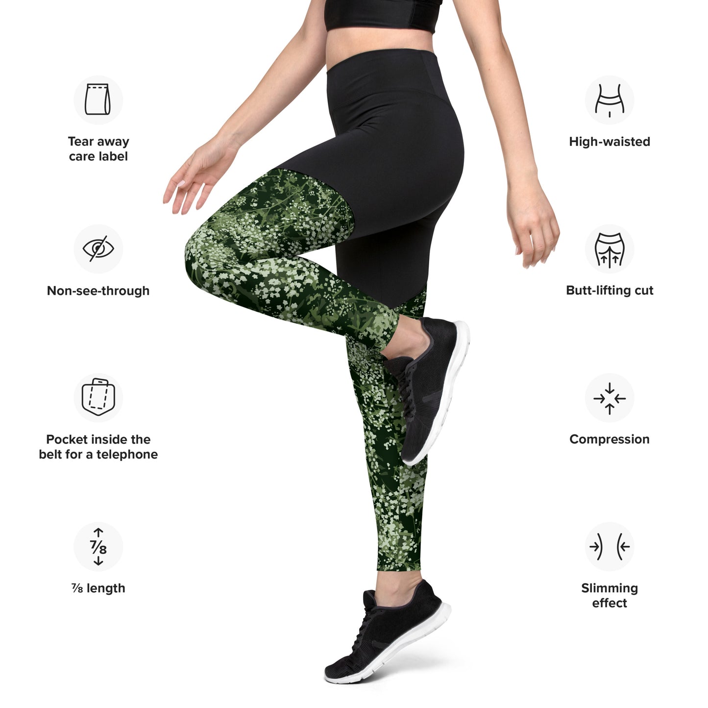 Valkovuokko - Sports Leggings - Leggings- Print N Stuff - [designed in Turku Finland]