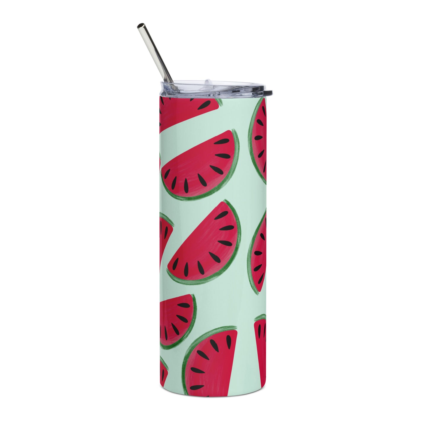 Watermelon mania - Stainless steel tumbler with metallic straw