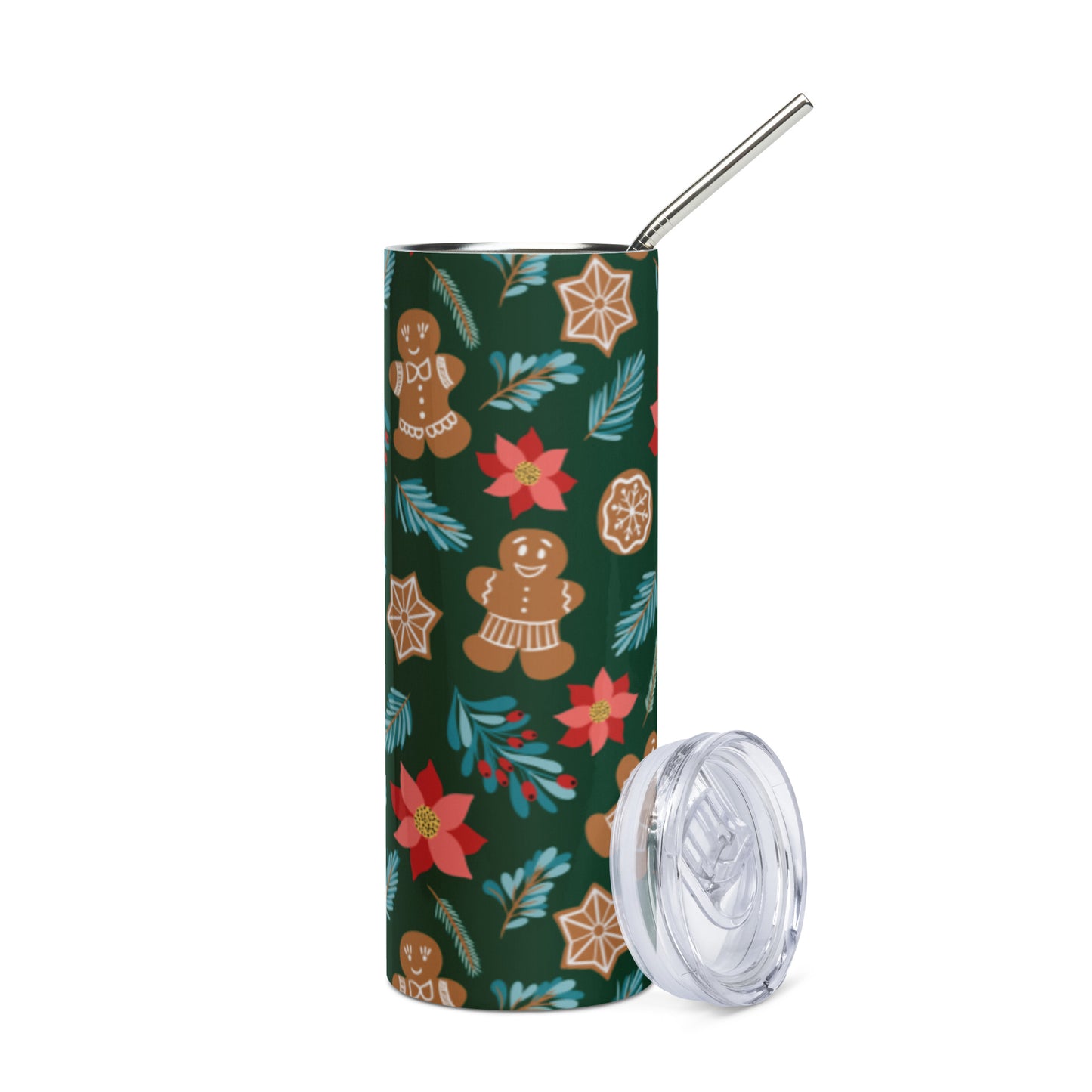 Stainless steel bottle with straw - Fantasiapiparit / Gingerbread Fantasy - Water Bottles- Print N Stuff - [designed in Turku Finland]