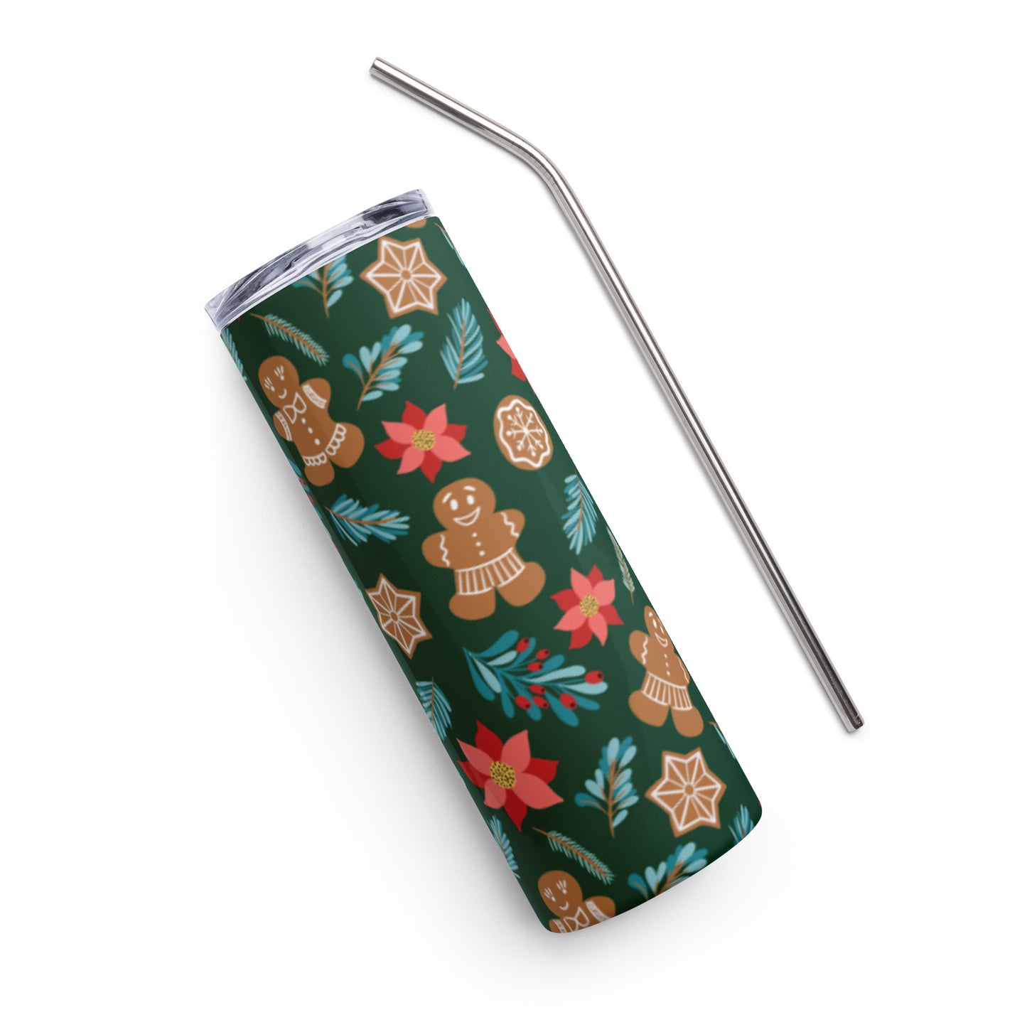 Stainless steel bottle with straw - Fantasiapiparit / Gingerbread Fantasy - Water Bottles- Print N Stuff - [designed in Turku Finland]