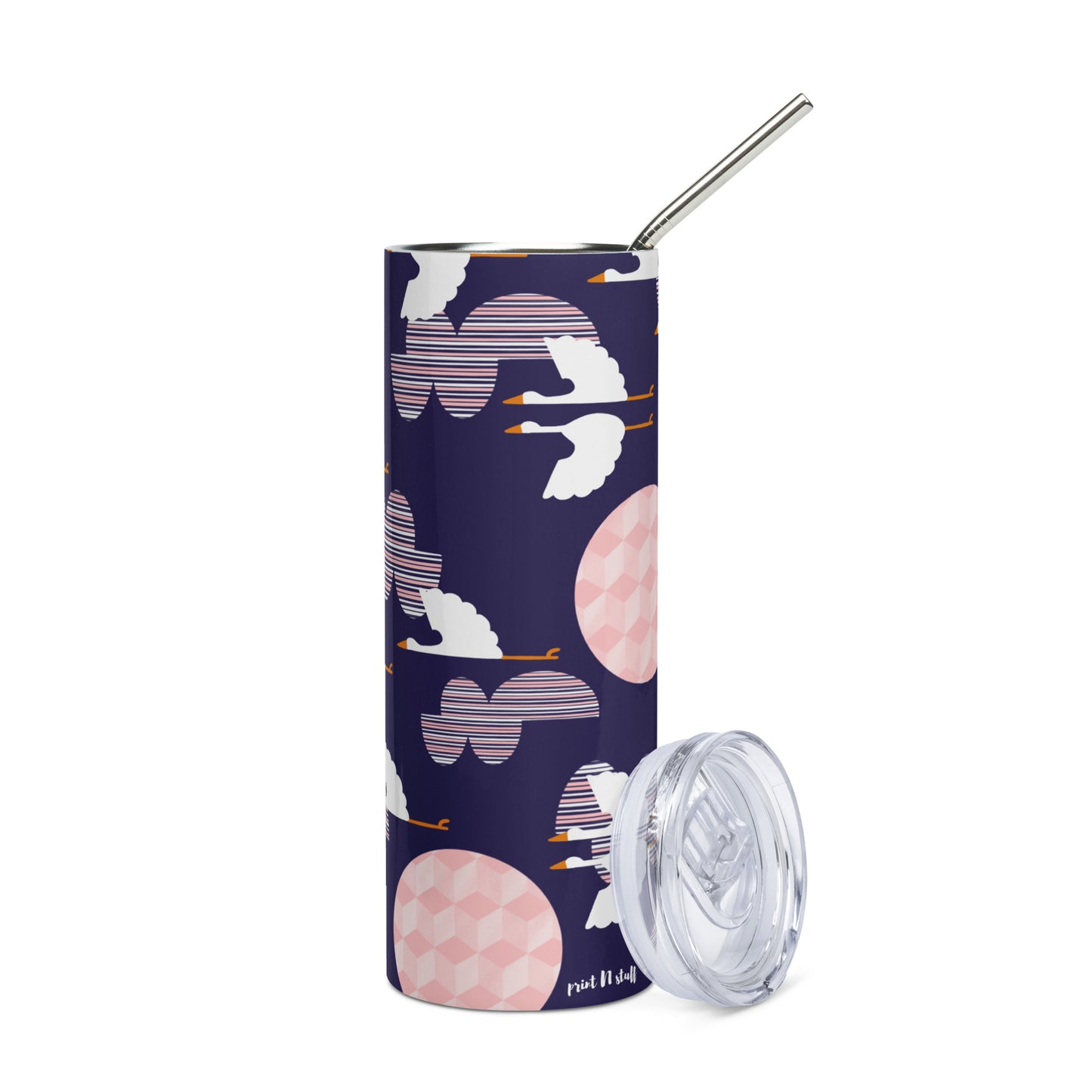 Midnight Storks - Stainless steel tumbler with metallic straw