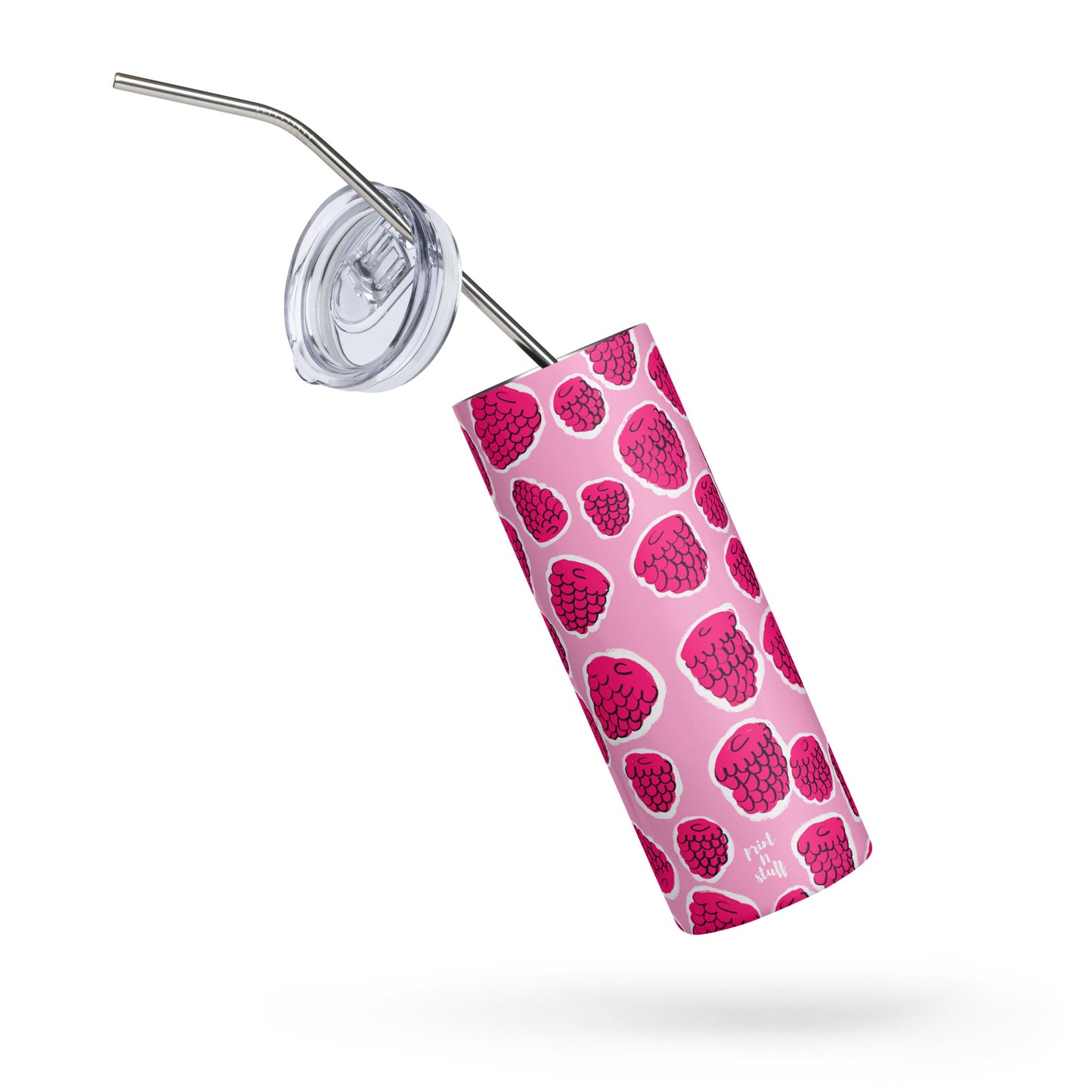 Raspberry love - Stainless steel tumbler with metallic straw