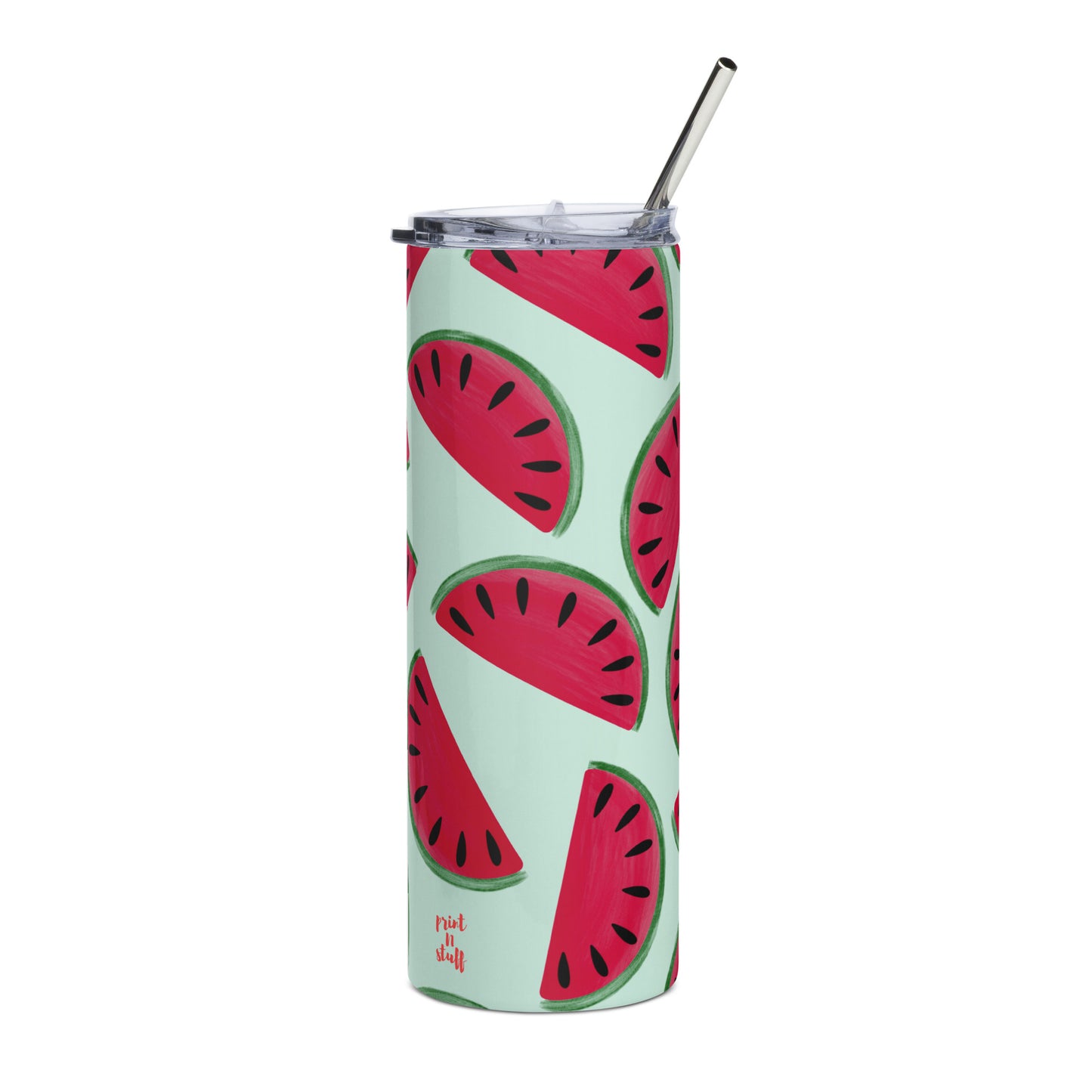 Watermelon mania - Stainless steel tumbler with metallic straw