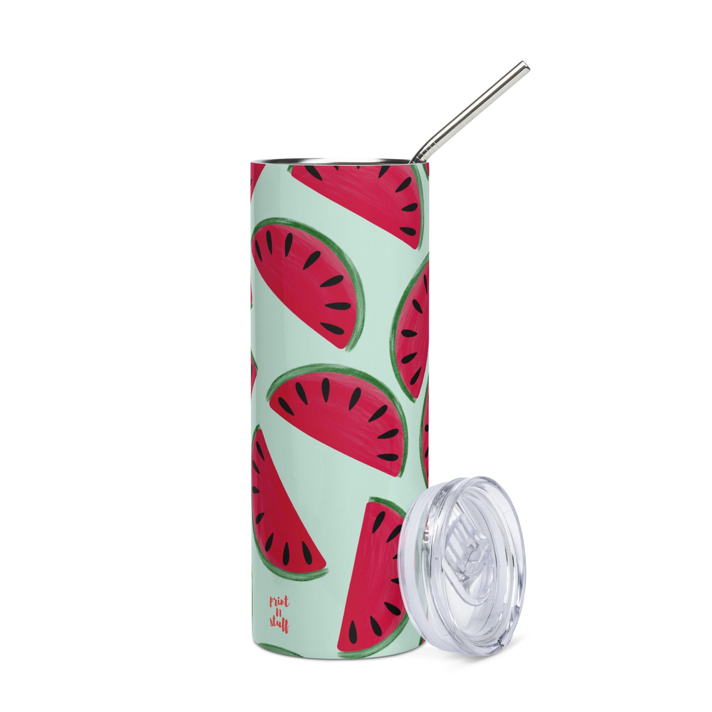 Watermelon mania - Stainless steel tumbler with metallic straw