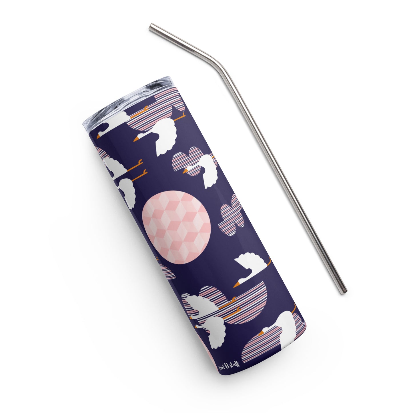 Midnight Storks - Stainless steel tumbler with metallic straw